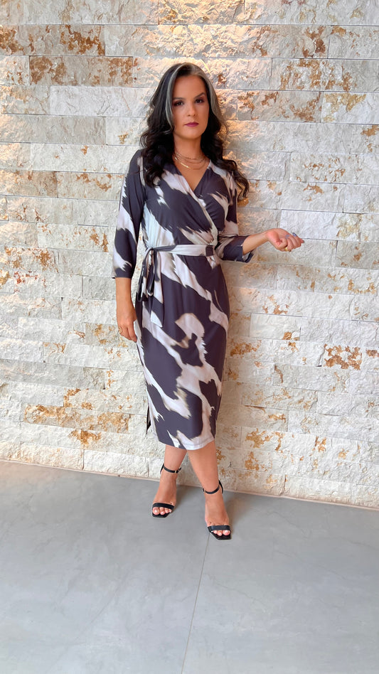 Vestido Midi Transpassar Rajado CLA- Estampado 5695