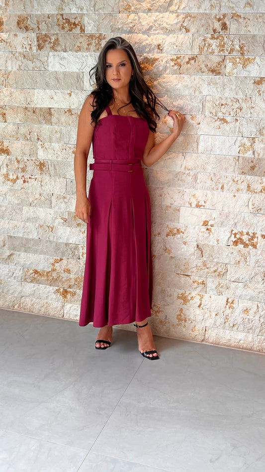 Conjunto Blusa e Saia Midi Vintage PIS - Marsala 5592