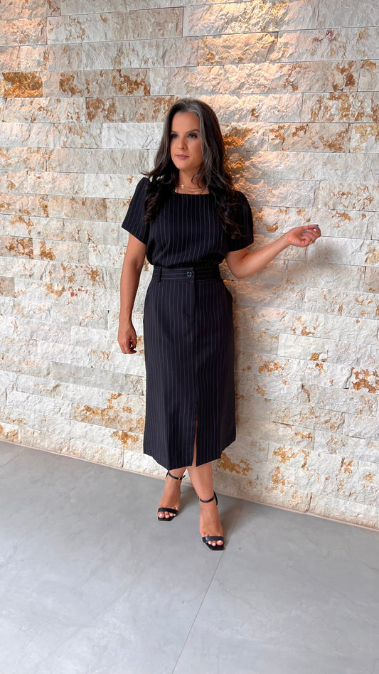 Conjunto Saia Blusa Alf Risca de Giz MAZ- Preto 5711