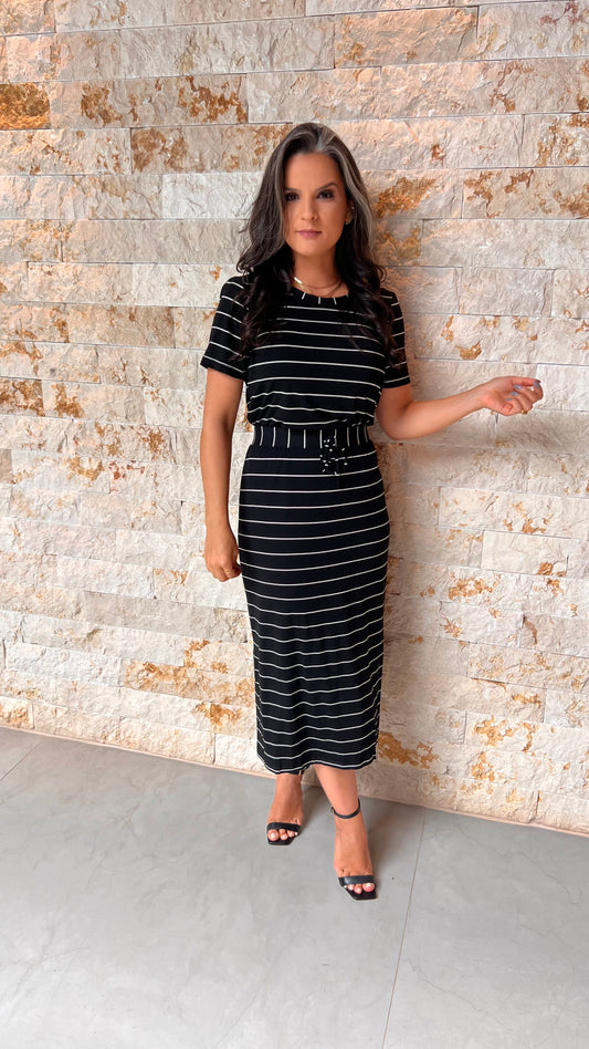 Conjunto Saia Blusa Listras MAZ- Estampado Preto 5710