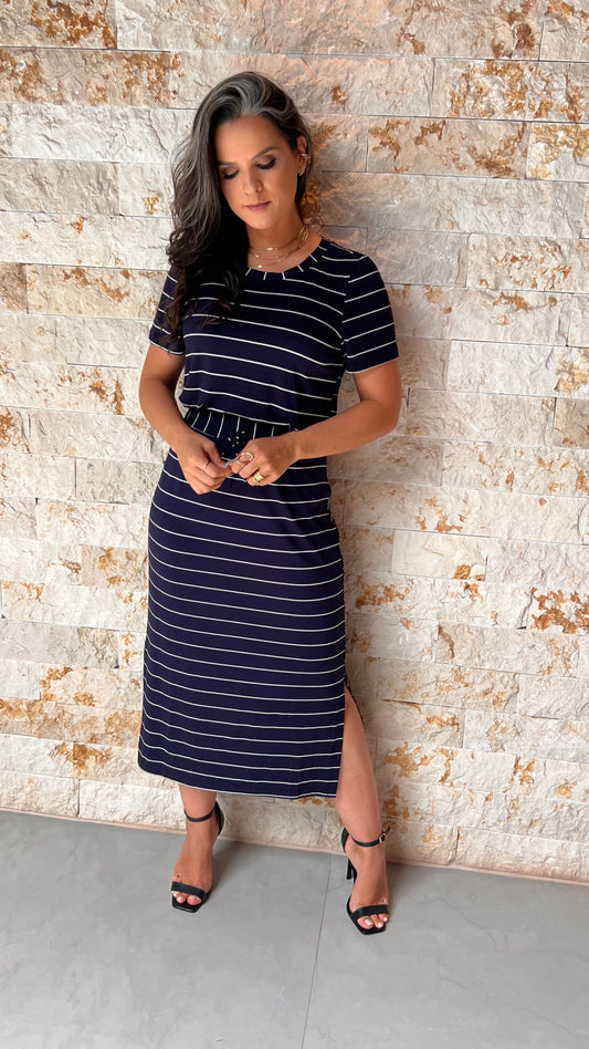 Conjunto Saia Blusa Listras MAZ- Estampado Azul 5710