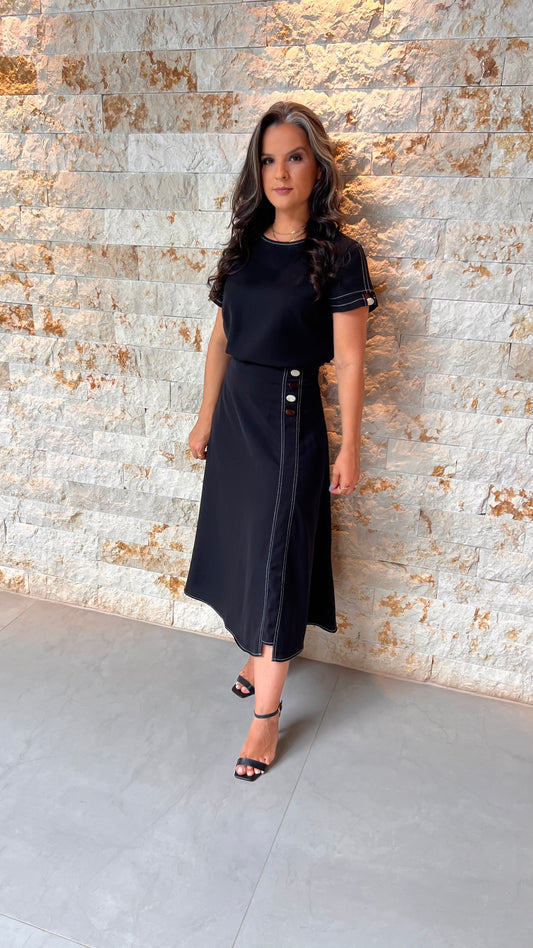 Conjunto Saia MD Botões Lateral PIS- Preto 5715